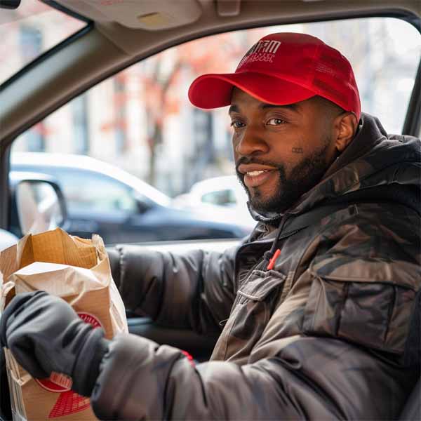 A door dash driver doing a delivery